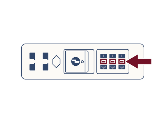 a white rectangular object with buttons and a red arrow