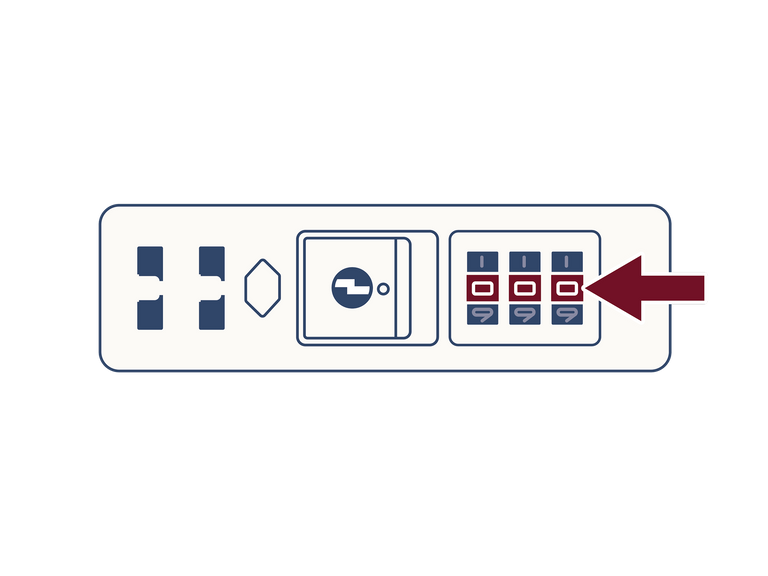 a white rectangular object with buttons and a red arrow