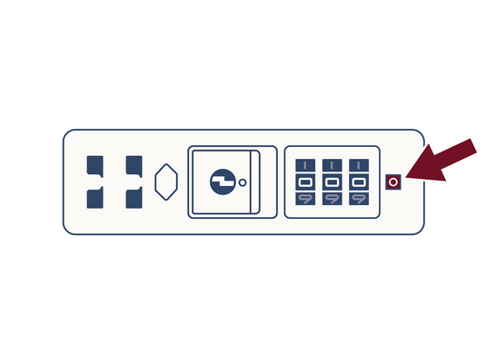 a white rectangular object with buttons and a red arrow