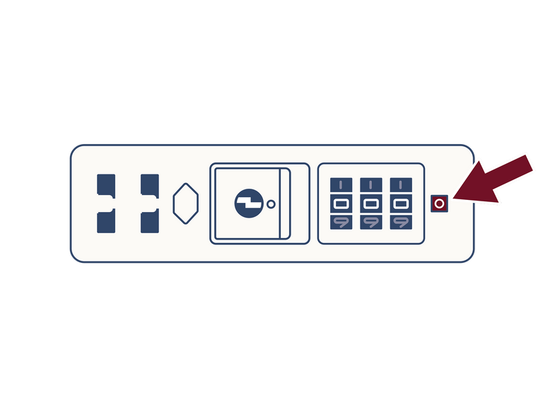 a white rectangular object with buttons and a red arrow