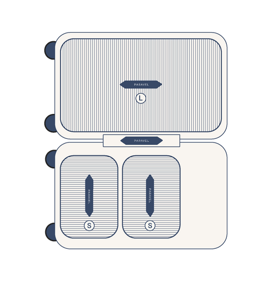 a blue and white box with arrows