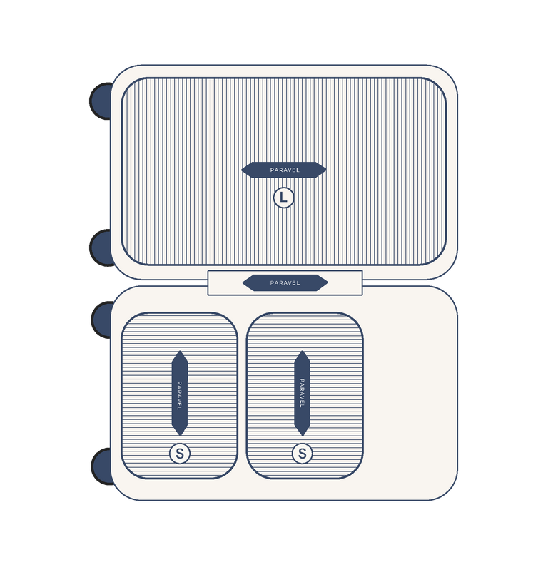 a blue and white box with arrows