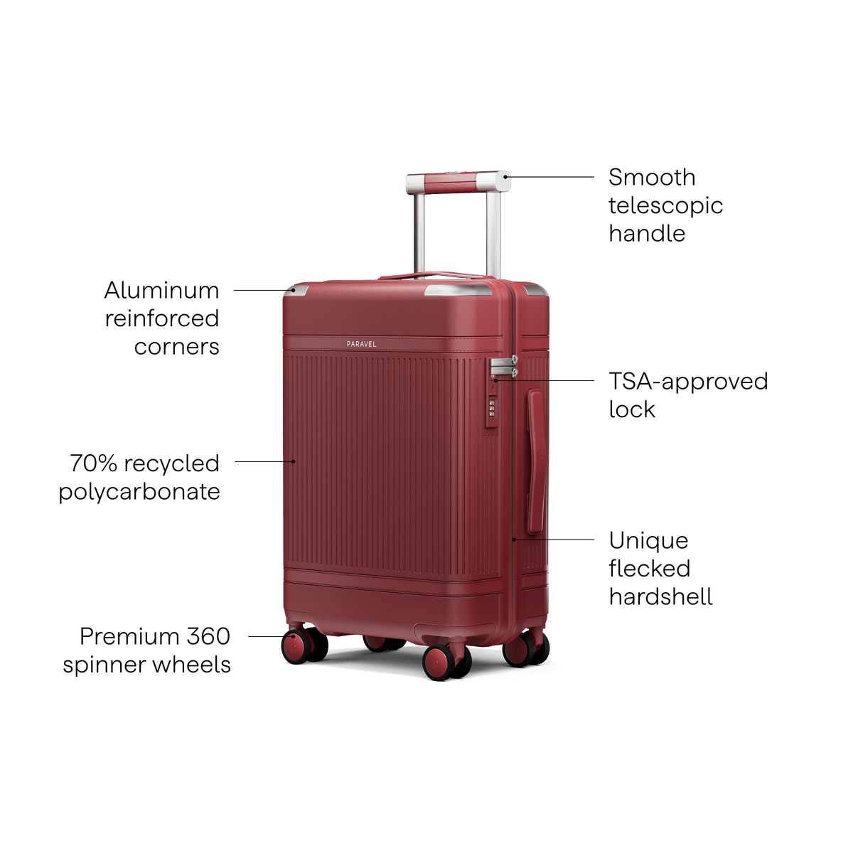 a red suitcase with wheels