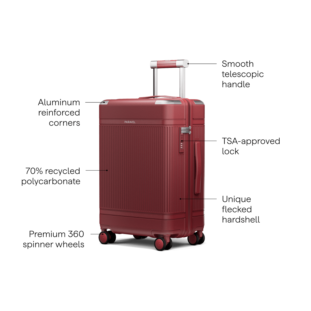 a red suitcase with wheels