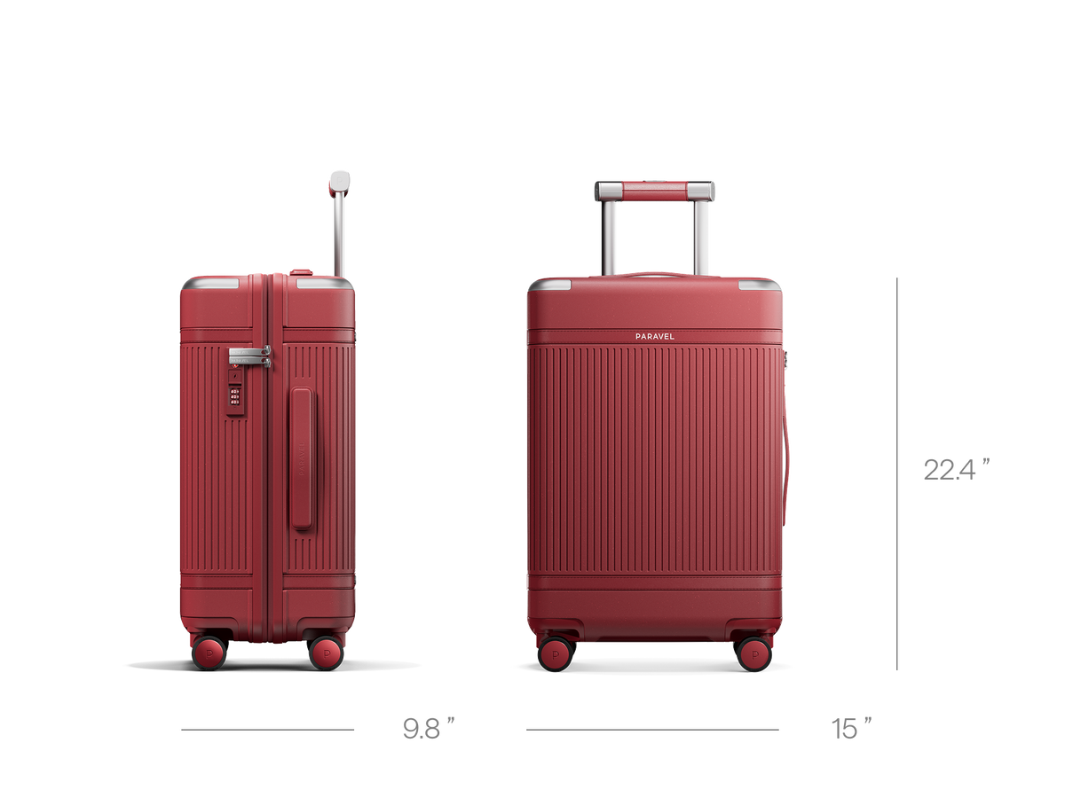 a red suitcase with wheels