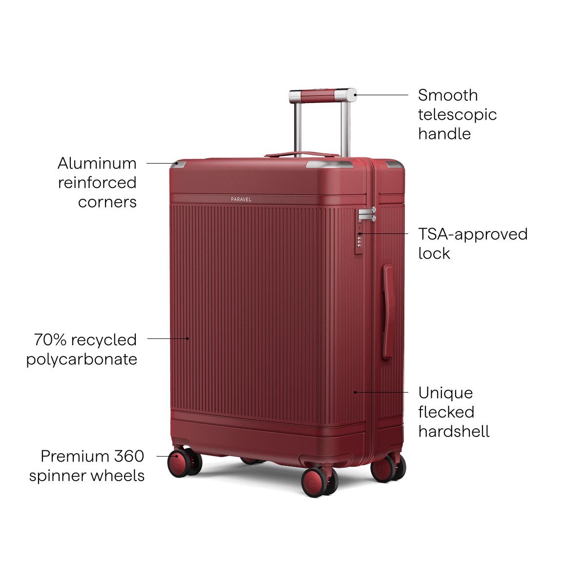 a red suitcase with wheels