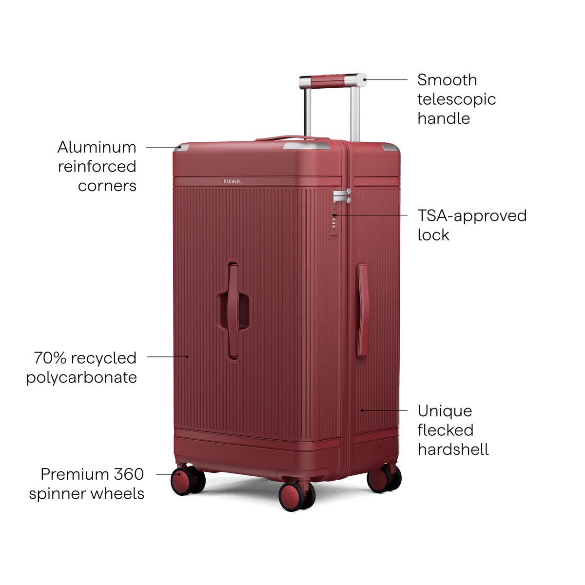 a red suitcase with wheels