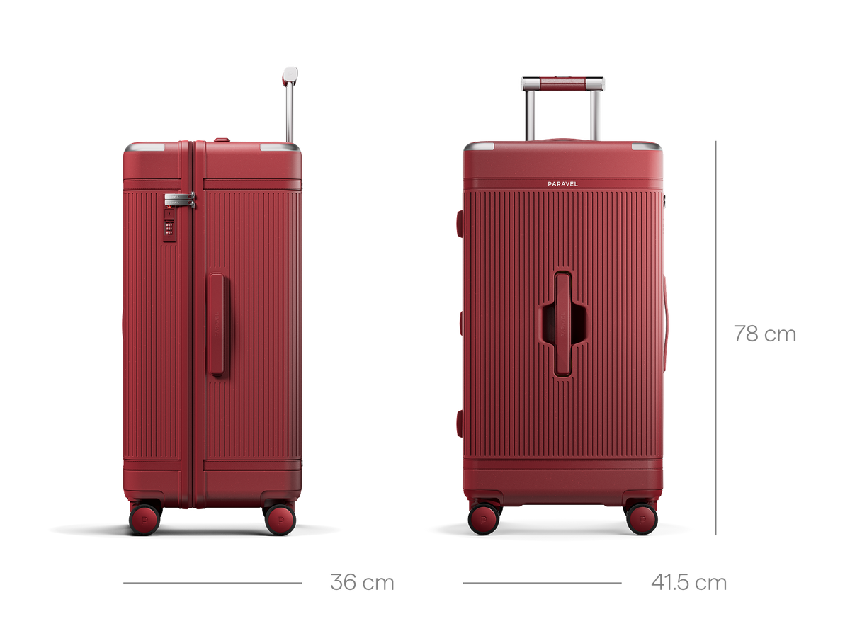 a red suitcase with wheels