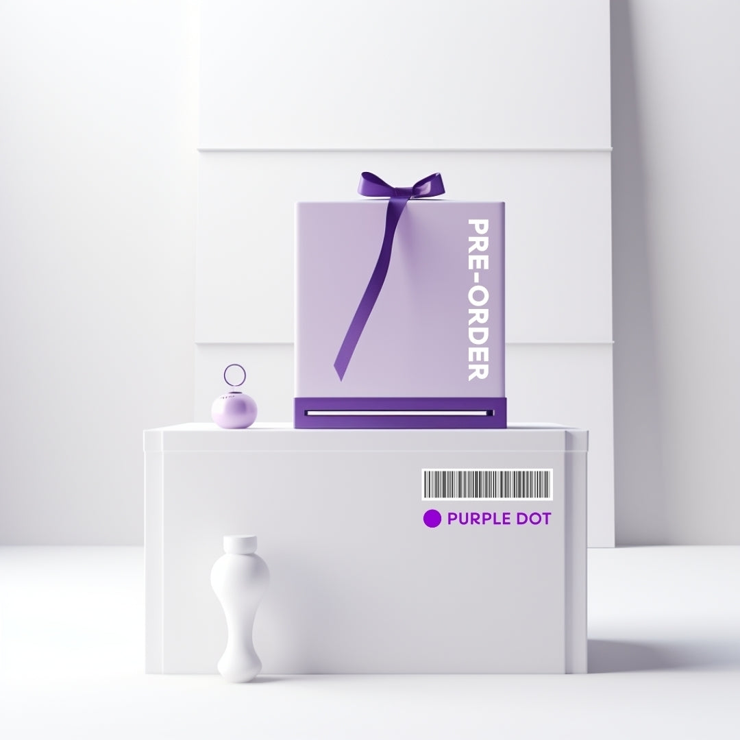 a purple box with a bow on top